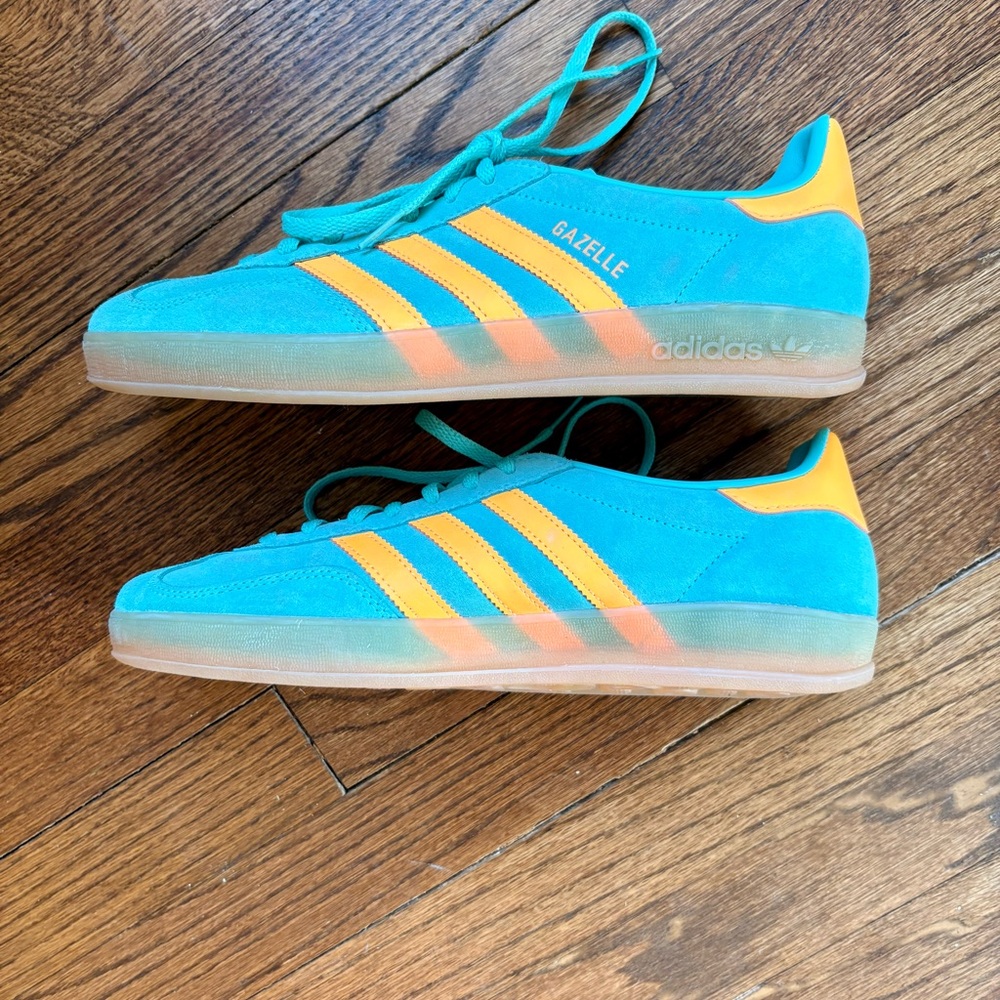 adidas Gazelle Teal and Yellow Athletic Shoes